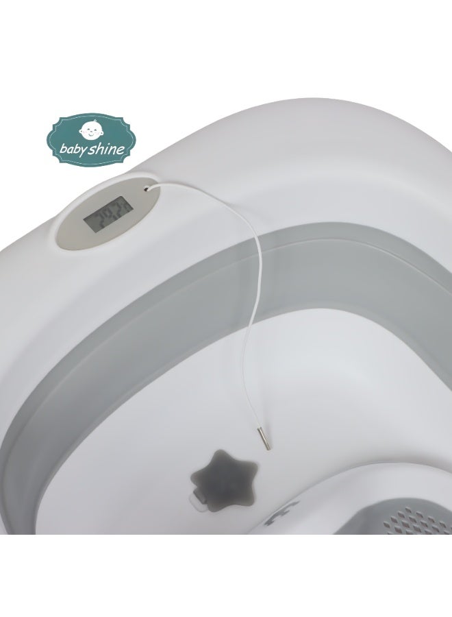 بيبي شاين مروش استحمام للأطفال 5 في 1 قابل للطي بتصميم امن وسهل التخزين لحديثي الولادة مع وجود مقياس لحرارة المياه - Image 4