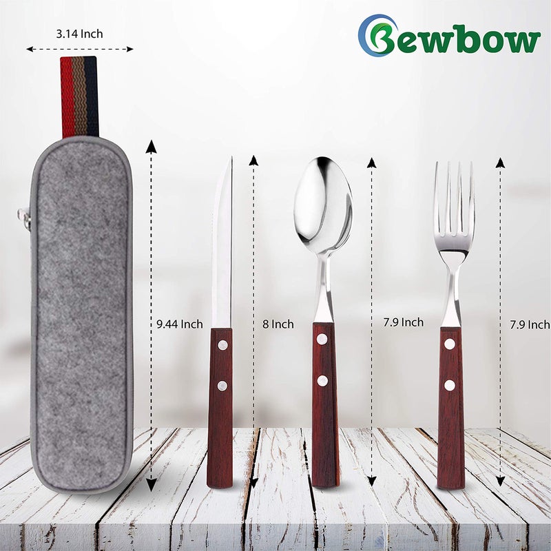 Bewbow PREMIUM QUALITY Stainless Steel travel utensils Set with case, Healthy & Eco-Friendly 3pc Full Size Fork, Spoon, Portable, reusable utensils with case - Image 2