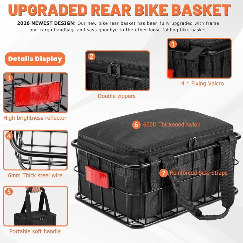 CDYWD Large Bicycle Rack Basket with Removable Liner Bag & Waterproof Cover - Image 4