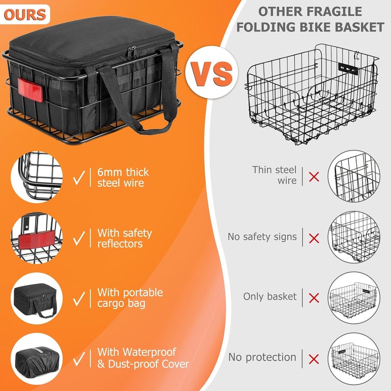 CDYWD Large Bicycle Rack Basket with Removable Liner Bag & Waterproof Cover - Image 2