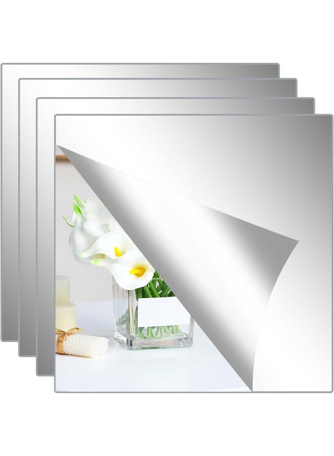 TPGP 4 Pieces Self Adhesive Mirror Tiles 20X20Cm (2Mm Thick), Acrylic Stick On Mirror Stickers, Flexible Tiles For Wall, Bathroom, Bedroom  - Image 1