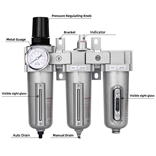 NANPU 1/2" NPT Industrial Grade 3 Stage Air Drying System - Particulate Filter, Coalescing Filter, Desiccant Dryer & Air Regulator, Metal Bowl, Auto Drain, Suitable for Paint Spray＆ Plasma Cutter - Image 2