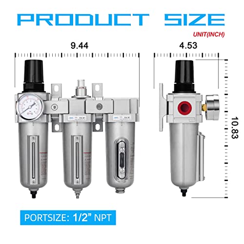 NANPU 1/2" NPT Industrial Grade 3 Stage Air Drying System - Particulate Filter, Coalescing Filter, Desiccant Dryer & Air Regulator, Metal Bowl, Auto Drain, Suitable for Paint Spray＆ Plasma Cutter - Image 3