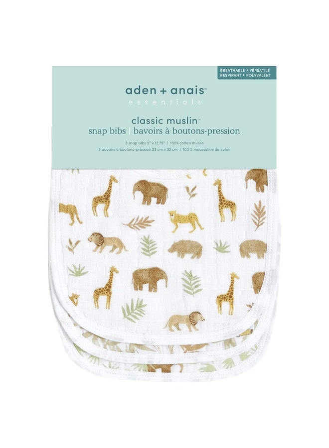 aden + anais Cotton Muslin Baby Snap Bibs  Tanzania  Pack of 3 - Image 3