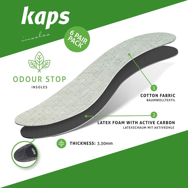 Kaps 6 Pair Pack Anti Odour Shoe Insoles Set with Odor Eating Charcoal, Shoe Inserts, Kaps Odour Stop - Image 3