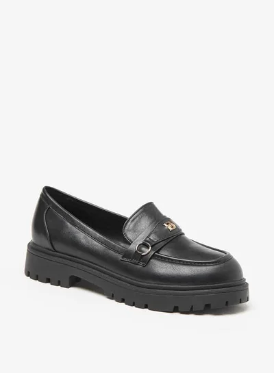 Flora Bella By Shoexpress Women Monogram Print Slip-On Chunky Loafers with Metallic Accent