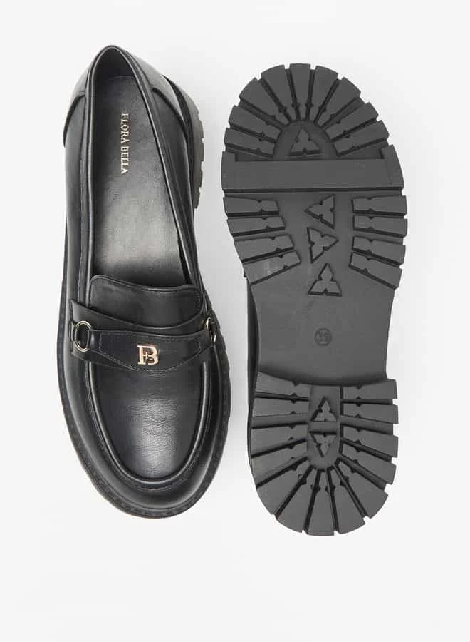 فلورا بيلا من شو إكسبرس Women Monogram Print Slip-On Chunky Loafers with Metallic Accent