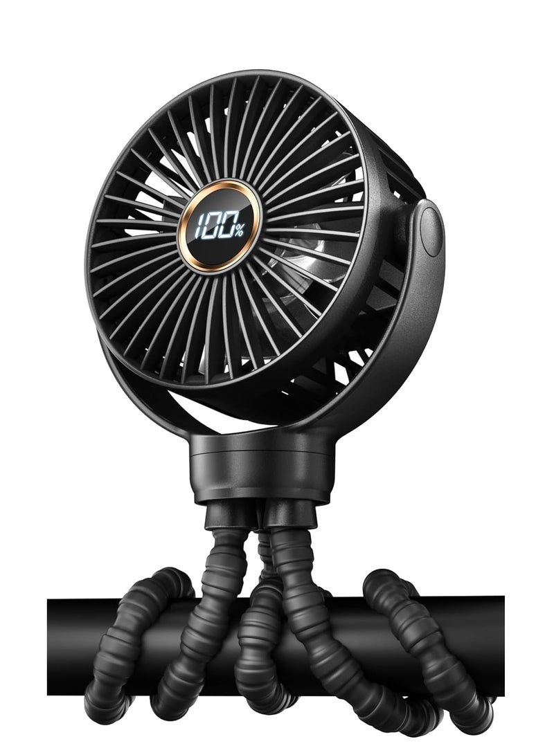 general Stroller Fan, LED Light Portable Fan, 2000mAh Battery Operated Small Clip on Fan, 4 Speed Rechargeable Mini Personal Fan Cooling Travel Fan For Car Seat Crib Treadmill (Black) - Image 1