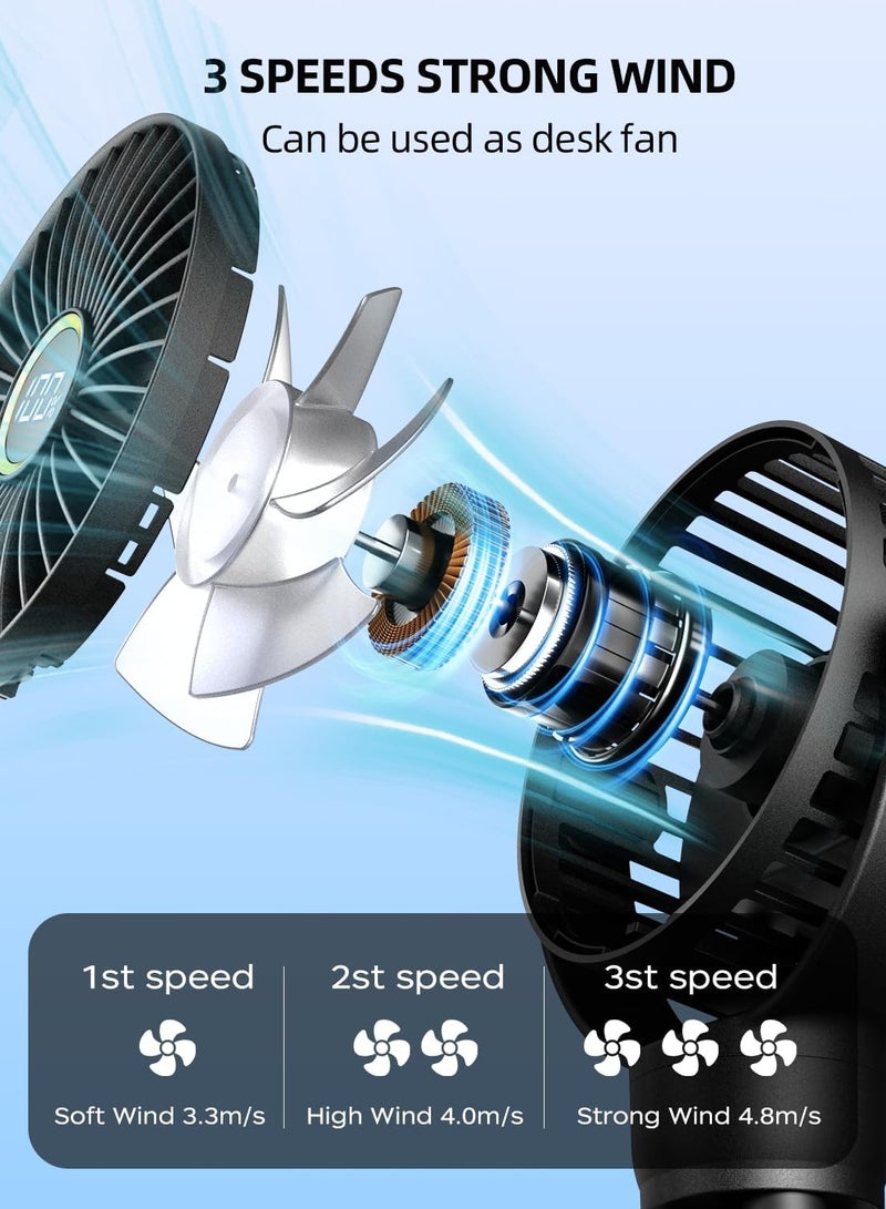 general Stroller Fan, LED Light Portable Fan, 2000mAh Battery Operated Small Clip on Fan, 4 Speed Rechargeable Mini Personal Fan Cooling Travel Fan For Car Seat Crib Treadmill (Black) - Image 3