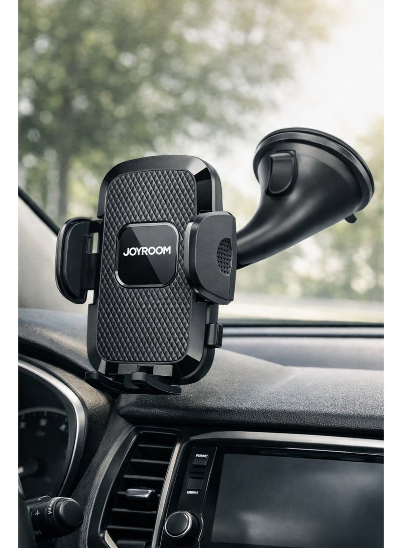 حامل جوال ميكانيكي للسيارة JOYROOM JR-ZS259 - ذراع "جوسنيك" طويل ومرن، دوران 360 درجة، قاعدة شفط قوية للتابلوه والزجاج الأمامي - أسود