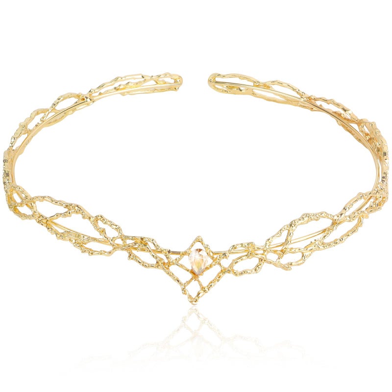 King Crown CIEHER Vintage Hobbit Elf King Gold Crown Shape Champagne Crystal Gold Tiara Costume Headbands for Women Men Crowns for Men Birthday Party Prom Wedding
