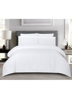 AKD Hotel Neferin Striped Comforter Set 7-Piece Twin Size Bed Damask Pattern With Removable Covers And Microfiber Replacement Filling, French Oak  - Image 1