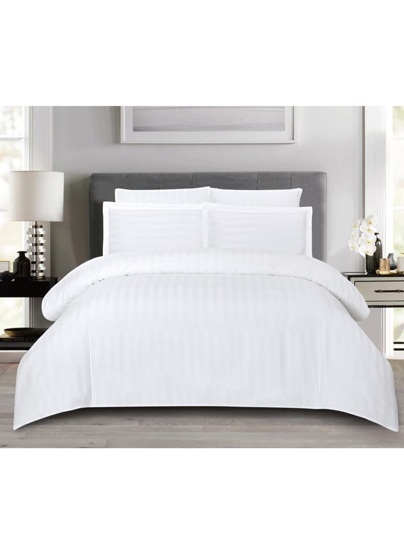 AKD Hotel Neferin Striped Comforter Set 7-Piece Twin Size Bed Damask Pattern With Removable Covers And Microfiber Replacement Filling, French Oak  - Image 1