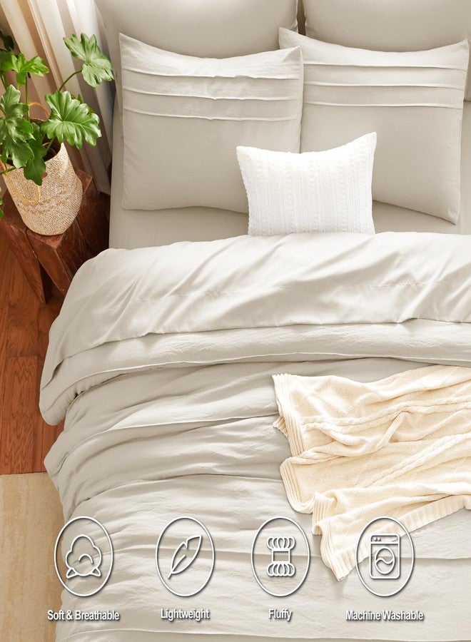 CozyLux طقم لحاف كامل الحجم من كوزي لوكس، بيج، 7 قطع، ناعم، مغسول مسبقًا، بتصميم ثنيات أنيقة، يأتي في حقيبة واحدة. طقم لحاف كامل مع ملاءات، طقم سرير بوهيمي مع لحاف بديل للريش، ملاءات، أغطية وسائد وأغطية أغطية وسائد مزخرفة. - Image 2