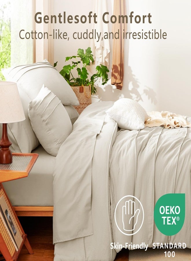 CozyLux طقم لحاف كامل الحجم من كوزي لوكس، بيج، 7 قطع، ناعم، مغسول مسبقًا، بتصميم ثنيات أنيقة، يأتي في حقيبة واحدة. طقم لحاف كامل مع ملاءات، طقم سرير بوهيمي مع لحاف بديل للريش، ملاءات، أغطية وسائد وأغطية أغطية وسائد مزخرفة. - Image 3