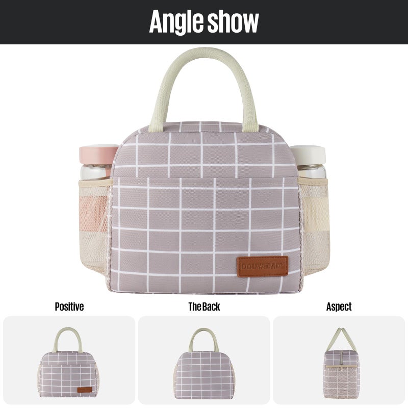 douyadady Lunch Bag Women/Men Lunch Box Women/Men (Grey+White Blocks) - Image 5