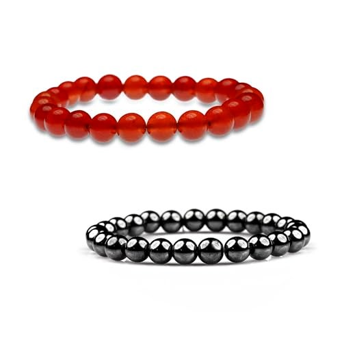 GEMSMANTRA Natural Carnelian & Hematite Stretchable Combo Crystal Bracelet | Lab Certified 8mm Round Cut Beads | Unisex Healing Bracelet for Men & Women | Boosts Energy, Confidence & Grounding - Image 3