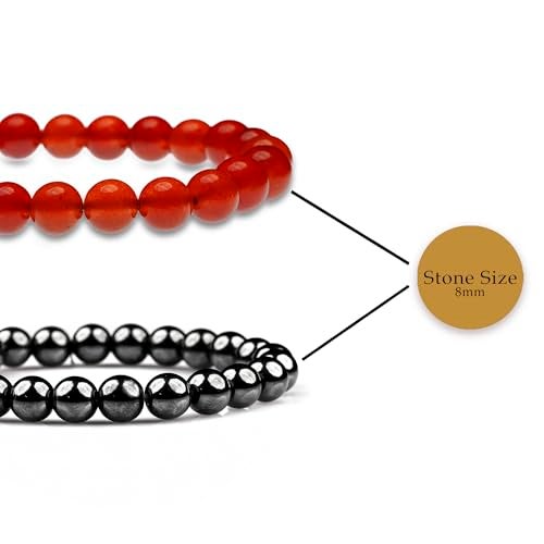 GEMSMANTRA Natural Carnelian & Hematite Stretchable Combo Crystal Bracelet | Lab Certified 8mm Round Cut Beads | Unisex Healing Bracelet for Men & Women | Boosts Energy, Confidence & Grounding - Image 4