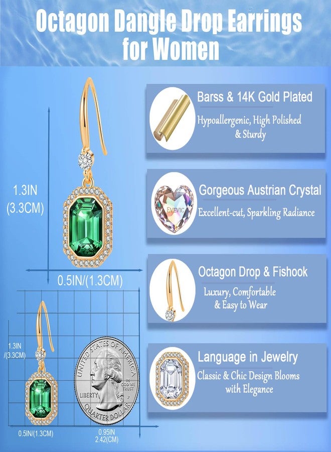 إيفيفك أقراط متدلية ثمانية الأضلاع مرصعة بكريستال نمساوي للنساء، مطلية بالذهب الوردي عيار 14 قيراط، مجوهرات مضادة للحساسية - Image 4