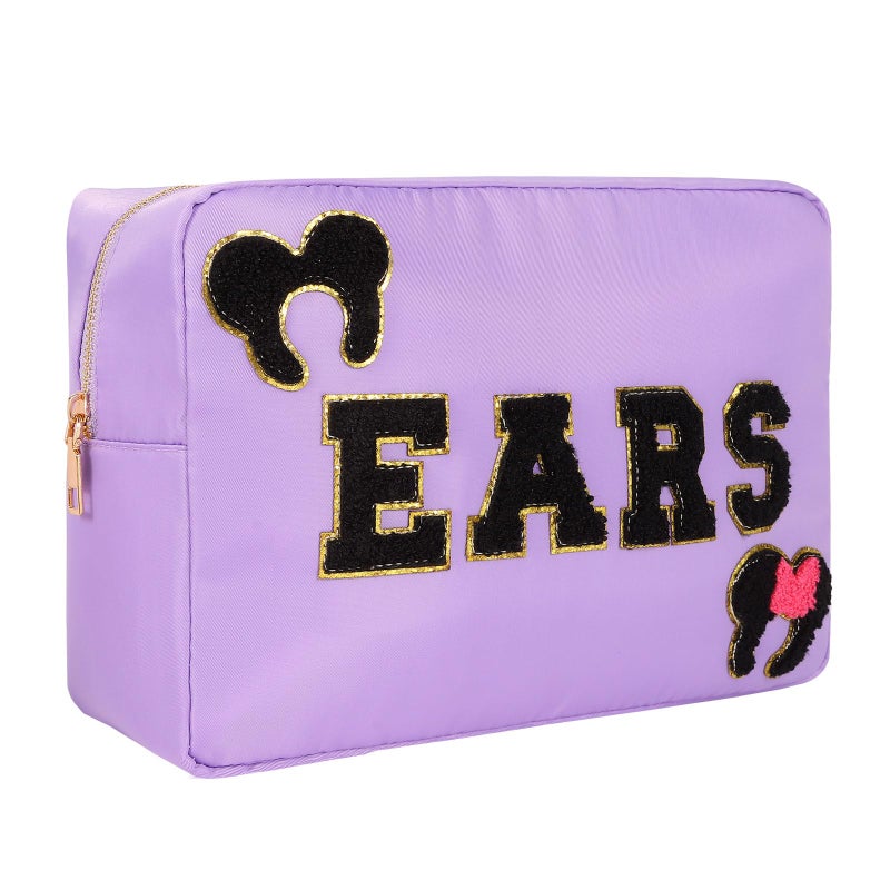 Dealkion Mouse Ears Bag Theme Park Trip Essentials Travel Case Hair Accessories Organizer Bow Mouse Ears Headbands Holder Storage Nylon Large Chenille Letter Makeup Bag Gifts for Women - Image 2