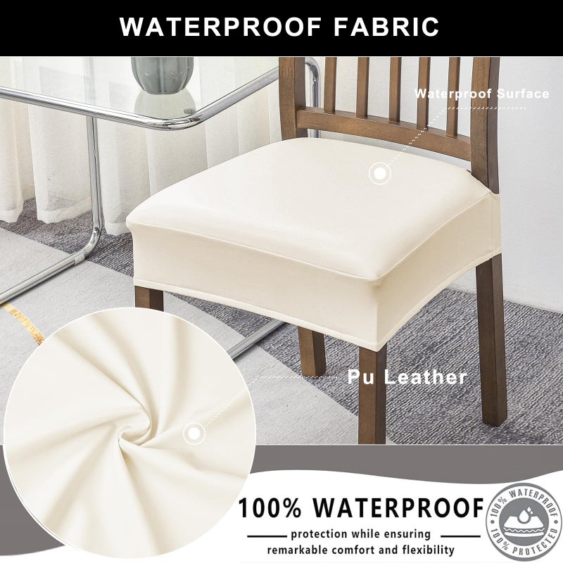 NILUOH Waterproof Seat Covers for Dining Room Chairs Set of 4, Polyester, Spandex, PU Chair Seat Slipcovers Dining Chair Cover Removable Washable Chair Protctor Cover No Rear Covers - Image 3