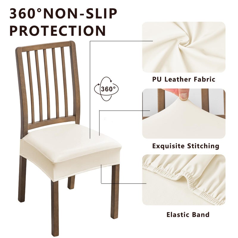 NILUOH Waterproof Seat Covers for Dining Room Chairs Set of 4, Polyester, Spandex, PU Chair Seat Slipcovers Dining Chair Cover Removable Washable Chair Protctor Cover No Rear Covers - Image 2