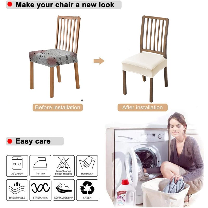 NILUOH Waterproof Seat Covers for Dining Room Chairs Set of 4, Polyester, Spandex, PU Chair Seat Slipcovers Dining Chair Cover Removable Washable Chair Protctor Cover No Rear Covers - Image 5