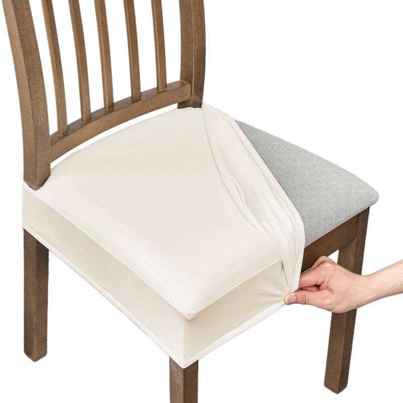 NILUOH Waterproof Seat Covers for Dining Room Chairs Set of 4, Polyester, Spandex, PU Chair Seat Slipcovers Dining Chair Cover Removable Washable Chair Protctor Cover No Rear Covers - Image 1