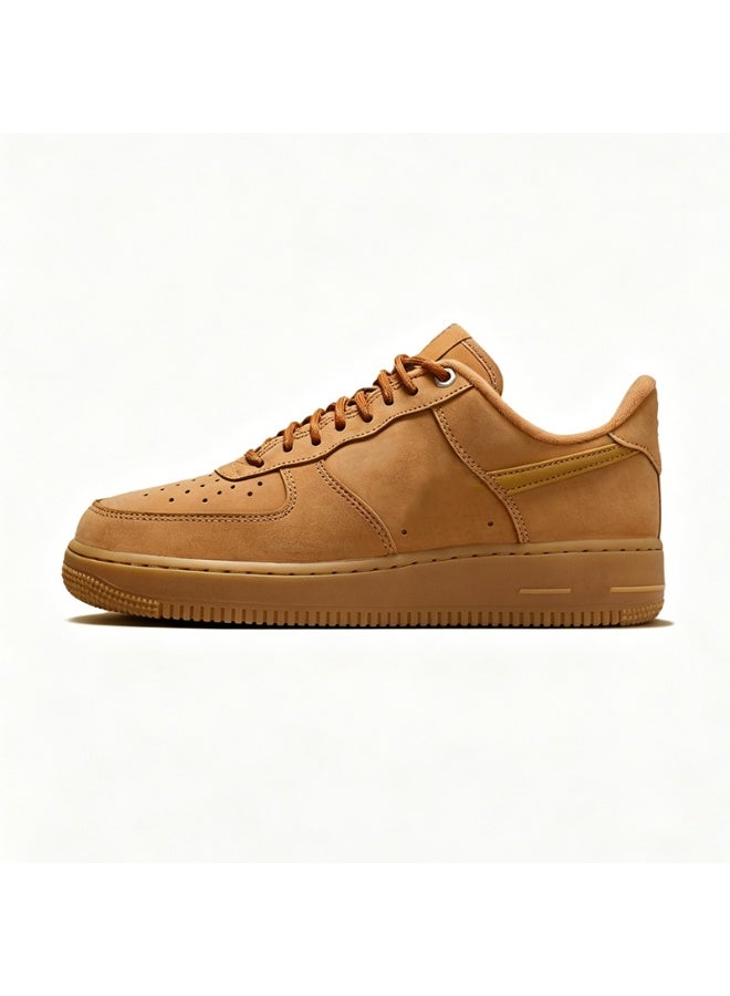 Unisex Wheat Color Suede Low Top Skate Shoes, Thick Anti-Abrasion Rubber Sole Casual Walking Sports Sneakers for Couples - Image 2