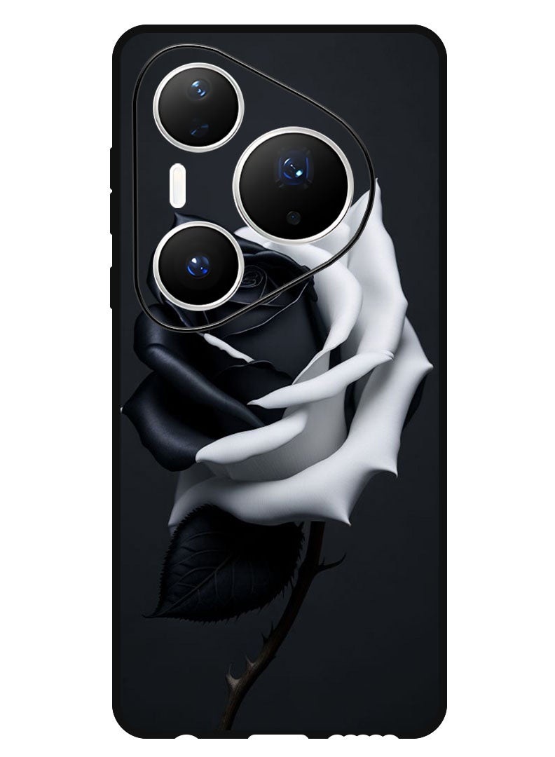 Theodor Case Compatible with Huawei Pura 80 Pro Plus 6.8 Inch Protection Shockproof Bumper Cover Black and White Rose - Image 1
