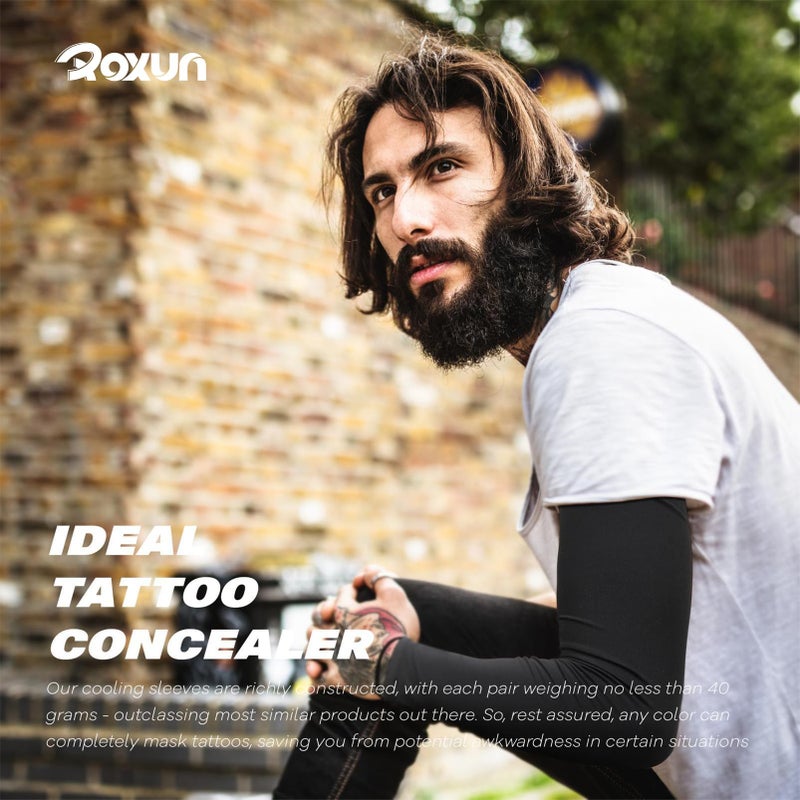 ROXUN 4 Pairs Arm Sleeves, Cooling UV Sun Protection Sports Compression for Men/Women Black+Dark Gray+Light Gray+White - Image 4