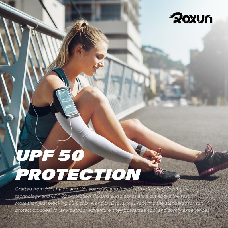 ROXUN 4 Pairs Arm Sleeves, Cooling UV Sun Protection Sports Compression for Men/Women Black+Dark Gray+Light Gray+White - Image 5
