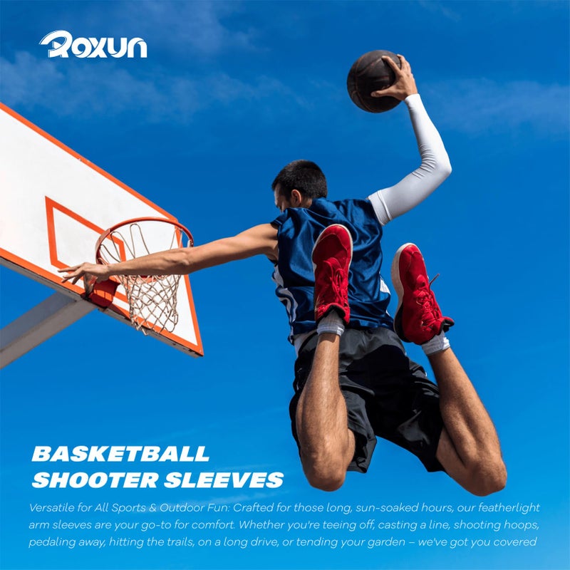 ROXUN 4 Pairs Arm Sleeves, Cooling UV Sun Protection Sports Compression for Men/Women Black+Dark Gray+Light Gray+White - Image 3