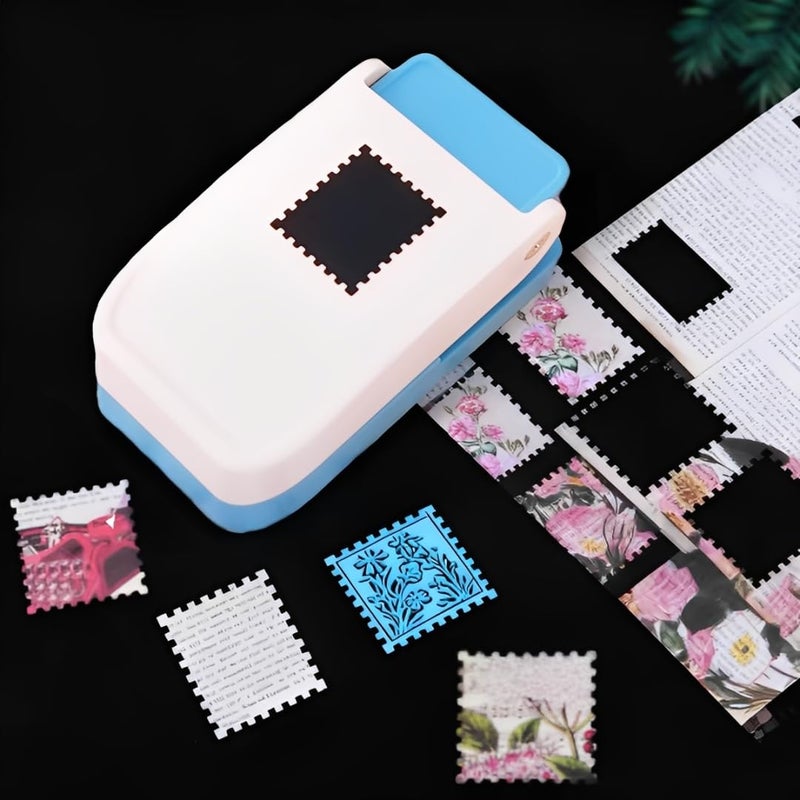 Ksheria Rectangular Postage Stamp Punch 1x0.8in â€“ Scalloped Edge Lever Action for Scrapbooking, DIY Cards & Paper Craft, Scrapbooking DIY Card Making Durable Easy-to-Use Craft Tool - Image 1