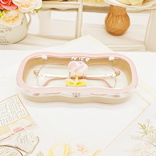 Havique Glasses Case Hard Shell, Clear Eyeglass Case, Cute Sunglasses Cases for Women, Reading Eye Glass Cases, Pink Tulip - Image 2