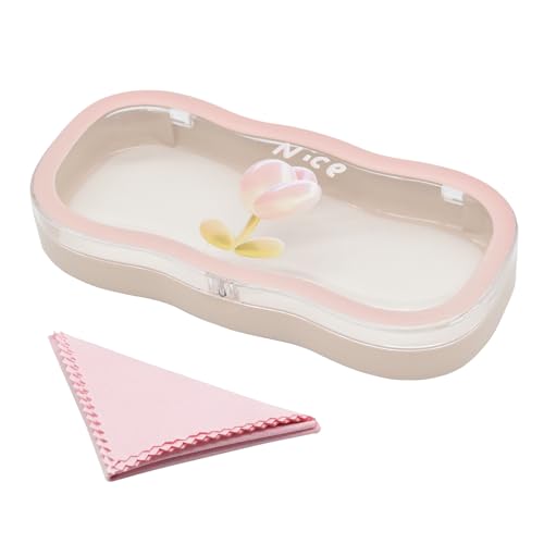 Havique Glasses Case Hard Shell, Clear Eyeglass Case, Cute Sunglasses Cases for Women, Reading Eye Glass Cases, Pink Tulip - Image 1