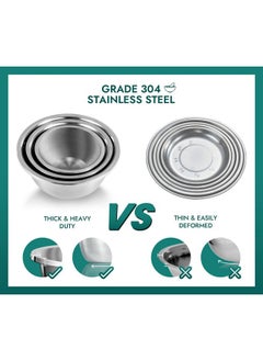 Enther Enther Mixing Bowls - Set of 3 Stainless Steel Mixing Bowls with 304 Stainless Steel - Heavy Duty, Easy To Clean, Nesting Bowls Space Saving Storage, Great for Cooking, Baking, Salad,Silver  - Image 5