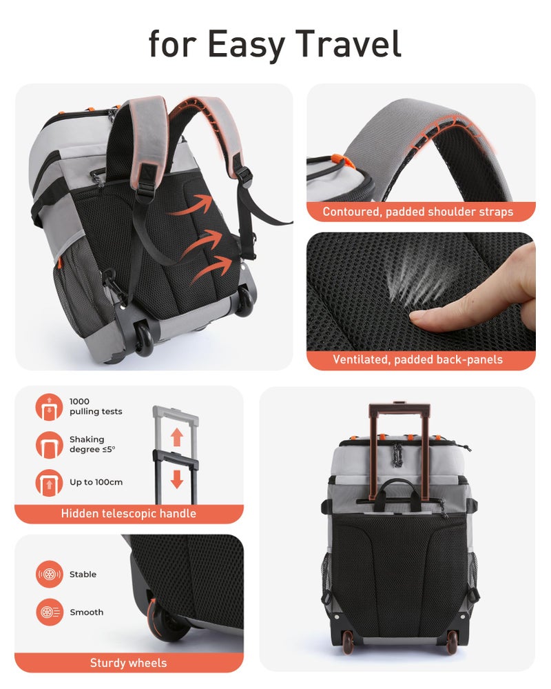 TOURIT 50-Can Rolling Backpack, Double Deck & Dual-Bar Handle Travel Soft Cooler Bag with Wheels, 30L Space Beach Cooler Size 18"(15"+3")Ã—13"Ã—11" - Image 5