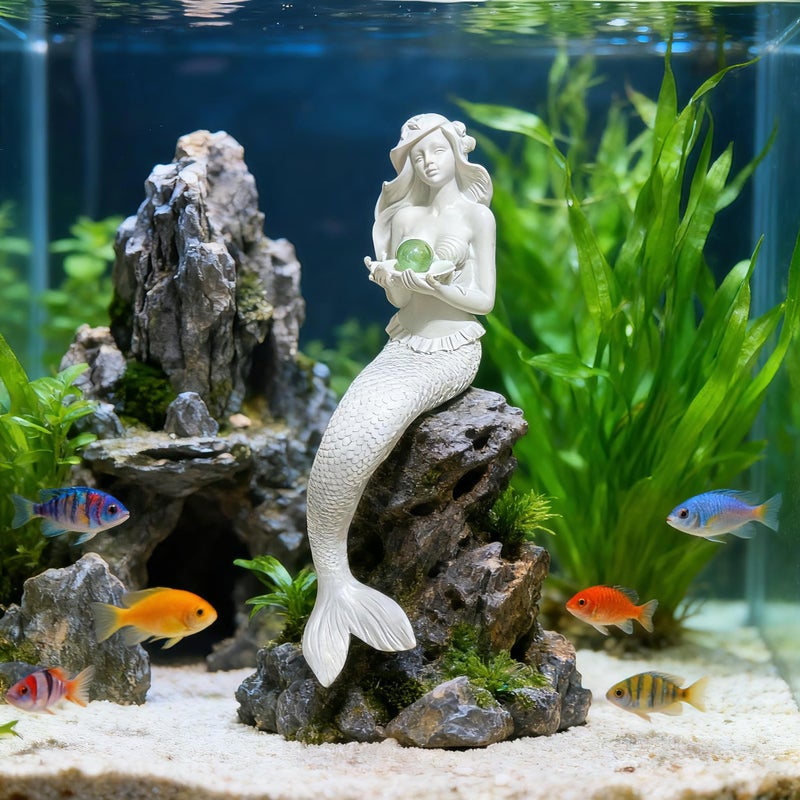Teaeeno Unique Mermaid Fish Tank Decorations, Mermaid Statue Decor House Ornament Kit, Aquarium Decor, Charming Mermaid Decor Statue, Resin Aquarium DÃ©cor Thematic Ornaments (White) - Image 1