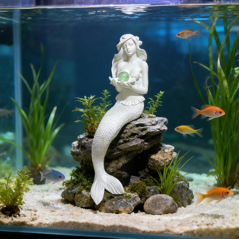 Teaeeno Unique Mermaid Fish Tank Decorations, Mermaid Statue Decor House Ornament Kit, Aquarium Decor, Charming Mermaid Decor Statue, Resin Aquarium DÃ©cor Thematic Ornaments (White) - Image 4