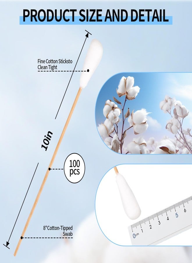 crayBG Long Cotton Swabs 10 Inch, 100pcs Cotton Tipped Applicators with Large 1/2 Inch Diameter Swab for Cleaning - Non-sterile - Image 2