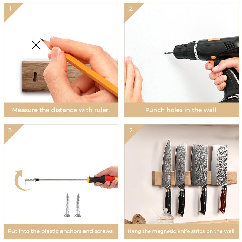 KEEMAKE Magnetic Knife Holder for Wall 16 inch Acacia Wood Knife Magnetic Strip, Powerful Neodymium Magnet Knife Hanger Knife Bar for Kitchen knives - Image 4