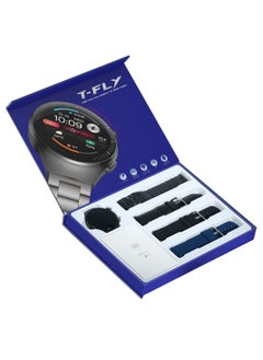 Telzeal T-Fly 1.52 Inch Spherical Display Full Screen Smart Watch With 4 Pair Strap and Wireless Charger Black