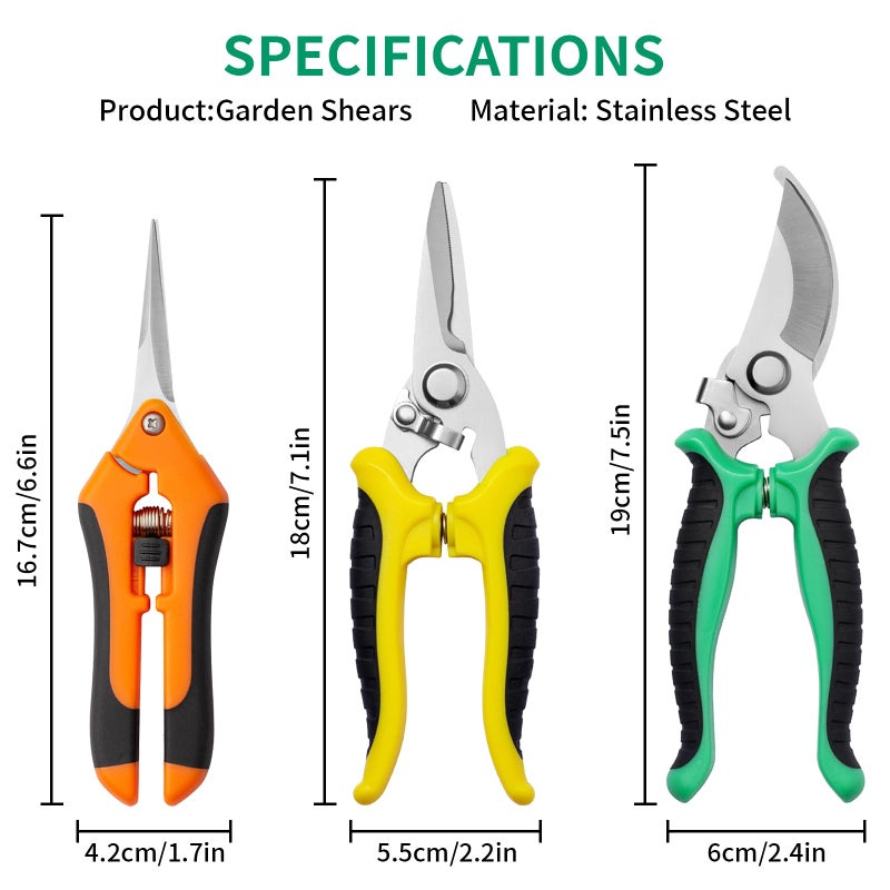 Drametic+ Garden Pruning Shears 3 Pack Gardening Shears Garden Scissors Stainless Steel Plant Flower Scissors Clippers Pruning Shears tijeras de jardinerÃ­a - Image 3