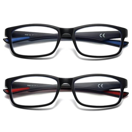 LKEYE Sport Reading Glasses Men Photochromic Lens Blue Light Blocking Computer Reader Wide Style Spring Hinge Eyeglasses 2Pack Red Blue LK6082 +1.50 Strength - Image 2