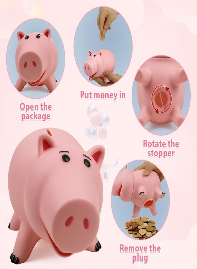 PHOCAS Piggy Bank, Cute Pink Plastic Coin Bank for Girls and Boys, Unbreakable Pig Money Bank for Xmas Christmas Birthday Gift - Image 2