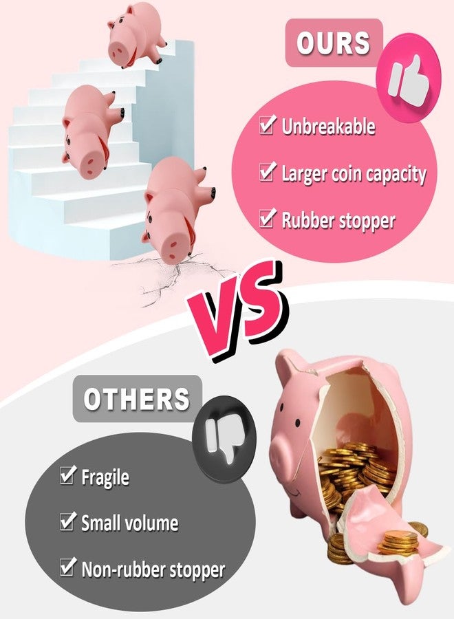 PHOCAS Piggy Bank, Cute Pink Plastic Coin Bank for Girls and Boys, Unbreakable Pig Money Bank for Xmas Christmas Birthday Gift - Image 5