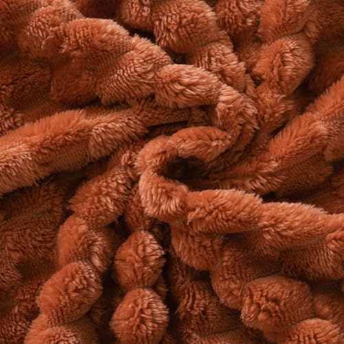 Puncuntex Burnt Orange Throw Blanket 50"×60" inches Fuzzy 3D Jacquard Decorative Flannel Fleece Super Soft Plush Cozy Blanket for Couch Sofa Chair Lightweight - Image 4