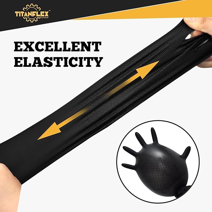 TitanFlex Heavy Duty Black Nitrile Gloves, Large, 6 Mil with Raised Diamond Texture, Industrial Work Gloves Disposable Latex Free, Powder Free, Mechanic Disposable Gloves (Box of 100) - Image 2