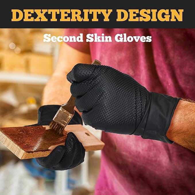 TitanFlex Heavy Duty Black Nitrile Gloves, Large, 6 Mil with Raised Diamond Texture, Industrial Work Gloves Disposable Latex Free, Powder Free, Mechanic Disposable Gloves (Box of 100) - Image 4